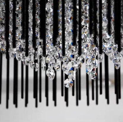 Modern Black Glass Tassel Crystal Pendant Flush Mount Chandelier for Living Room/Bedroom/Study