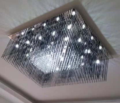 Modern Black Glass Tassel Crystal Pendant Flush Mount Chandelier for Living Room/Bedroom/Study