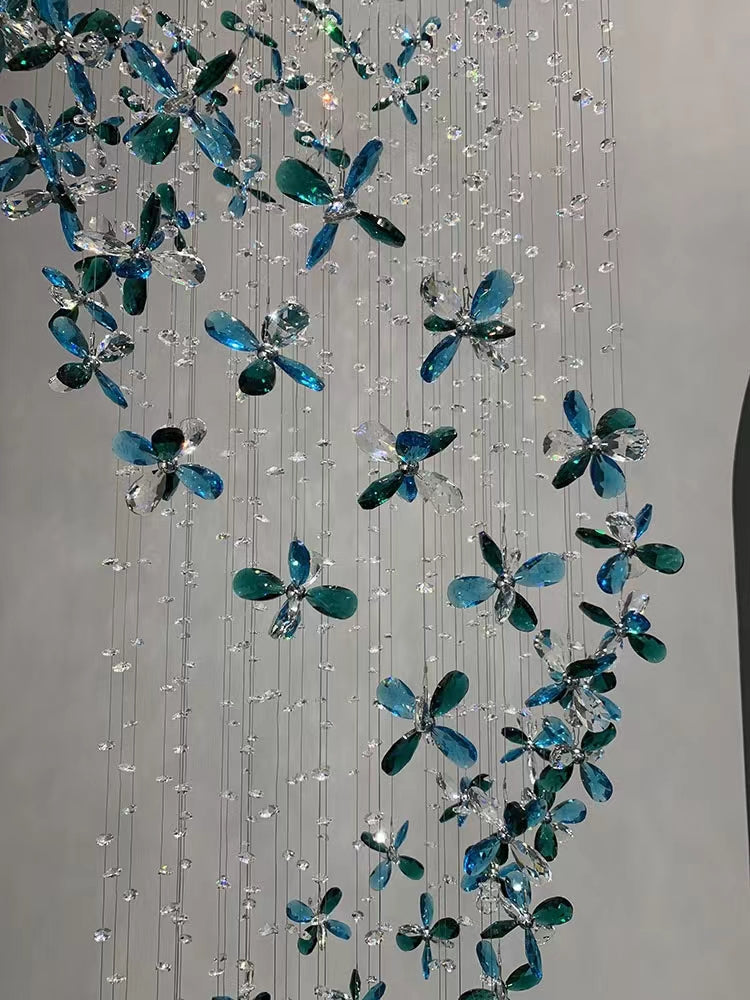 Extra Large Creative Luxury Petal Crystal Pendant Long Chandelier for Foyer/Staircase/Entrance Dining Hall Spiral Ceiling Light