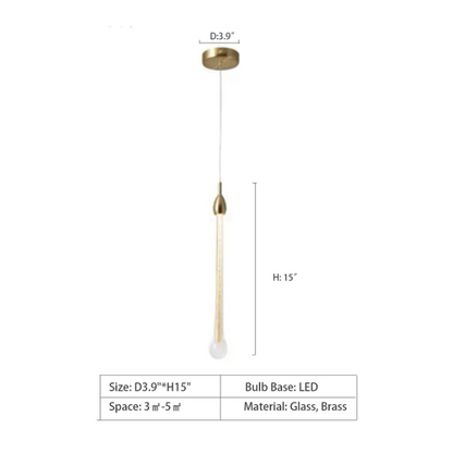 Modern Long Gold Glass Rain Rod Pendant Light for Staircase/High-ceiling room - Richardrider