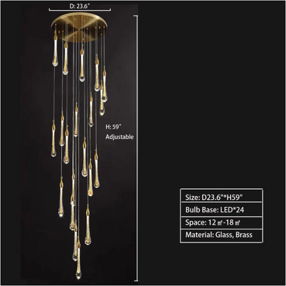 Modern Long Gold Glass Rain Rod Pendant Light for Staircase/High-ceiling room - Richardrider