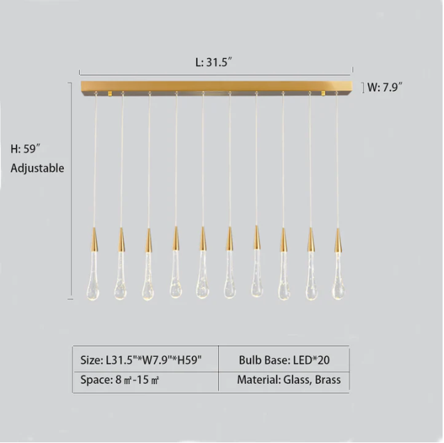 Modern Long Gold Glass Rain Rod Pendant Light for Staircase/High-ceiling room - Richardrider
