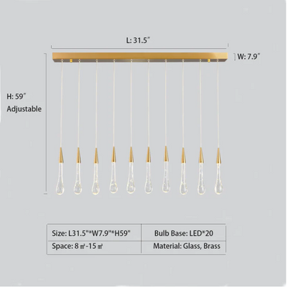 Modern Long Gold Glass Rain Rod Pendant Light for Staircase/High-ceiling room - Richardrider