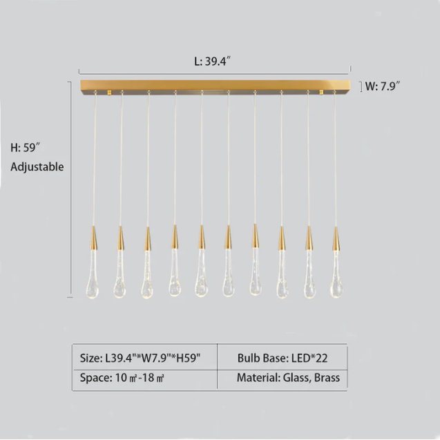 Modern Long Gold Glass Rain Rod Pendant Light for Staircase/High-ceiling room - Richardrider