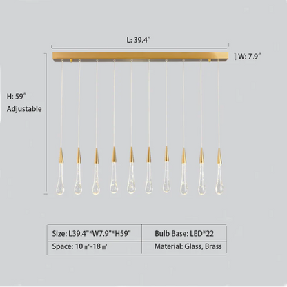 Modern Long Gold Glass Rain Rod Pendant Light for Staircase/High-ceiling room - Richardrider