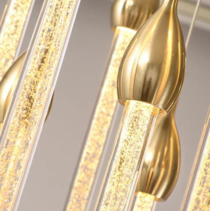 Modern Long Gold Glass Rain Rod Pendant Light for Staircase/High-ceiling room - Richardrider