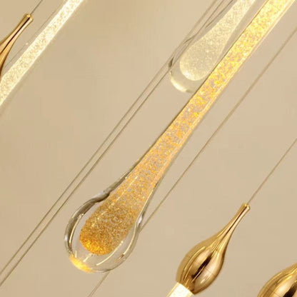 Modern Long Gold Glass Rain Rod Pendant Light for Staircase/High-ceiling room - Richardrider