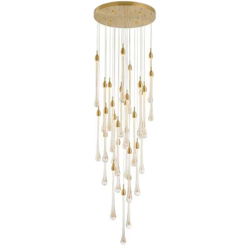Modern Long Gold Glass Rain Rod Pendant Light for Staircase/High-ceiling room - Richardrider