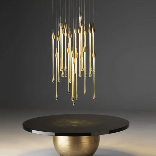 Modern Long Gold Glass Rain Rod Pendant Light for Staircase/High-ceiling room - Richardrider