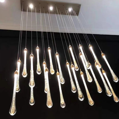 Modern Long Gold Glass Rain Rod Pendant Light for Staircase/High-ceiling room - Richardrider