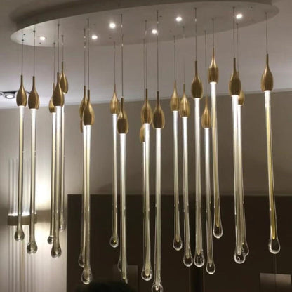 Modern Long Gold Glass Rain Rod Pendant Light for Staircase/High-ceiling room - Richardrider