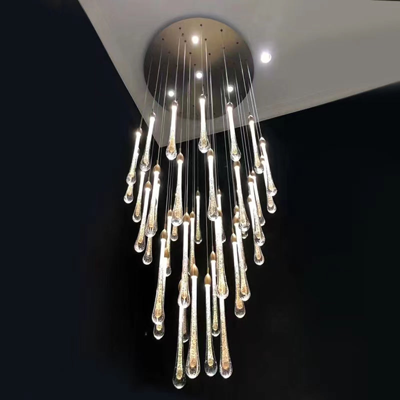 Modern Long Gold Glass Rain Rod Pendant Light for Staircase/High-ceiling room - Richardrider