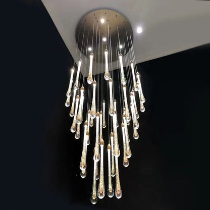 Modern Long Gold Glass Rain Rod Pendant Light for Staircase/High-ceiling room - Richardrider