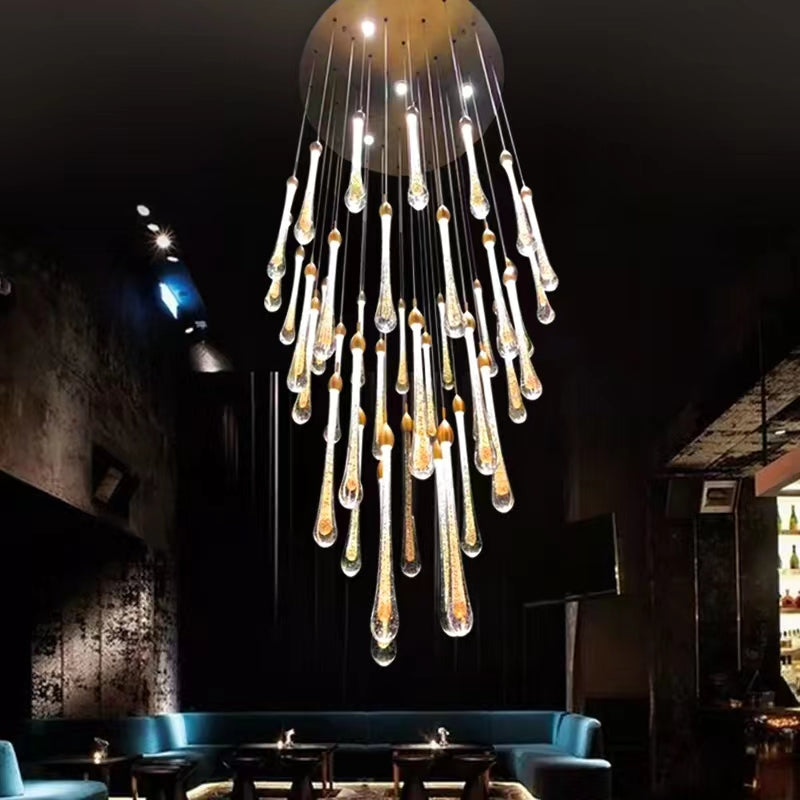 Modern Long Gold Glass Rain Rod Pendant Light for Staircase/High-ceiling room - Richardrider