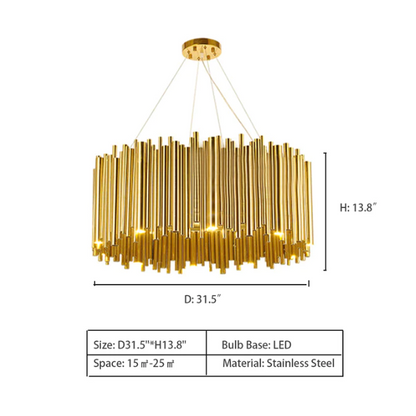 Modern Classic Round Fashion Gold Tube Pendant Chandelier for Living/Dining Room