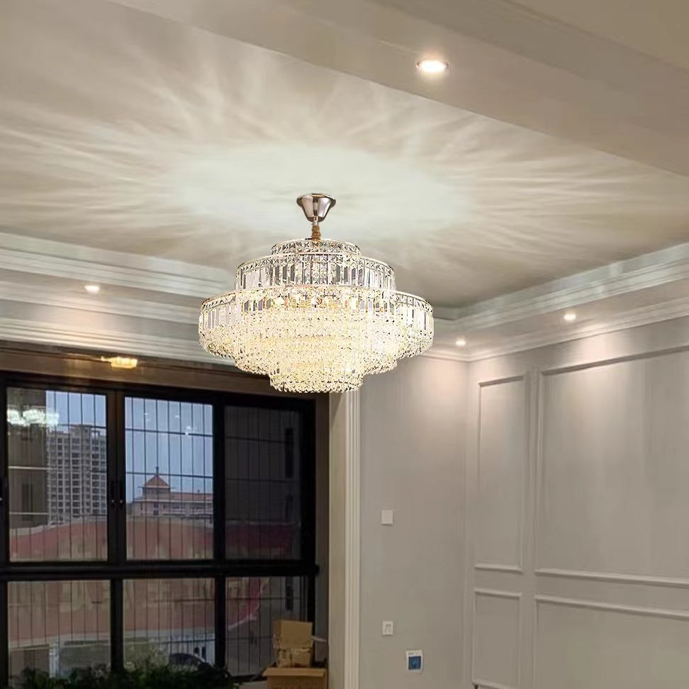 Modern Light Luxury Multi-tier Diamond Crystal Rod Pendant Chandelier for Living/Dining Room