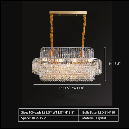 Modern Light Luxury Multi-tier Diamond Crystal Rod Pendant Chandelier for Living/Dining Room
