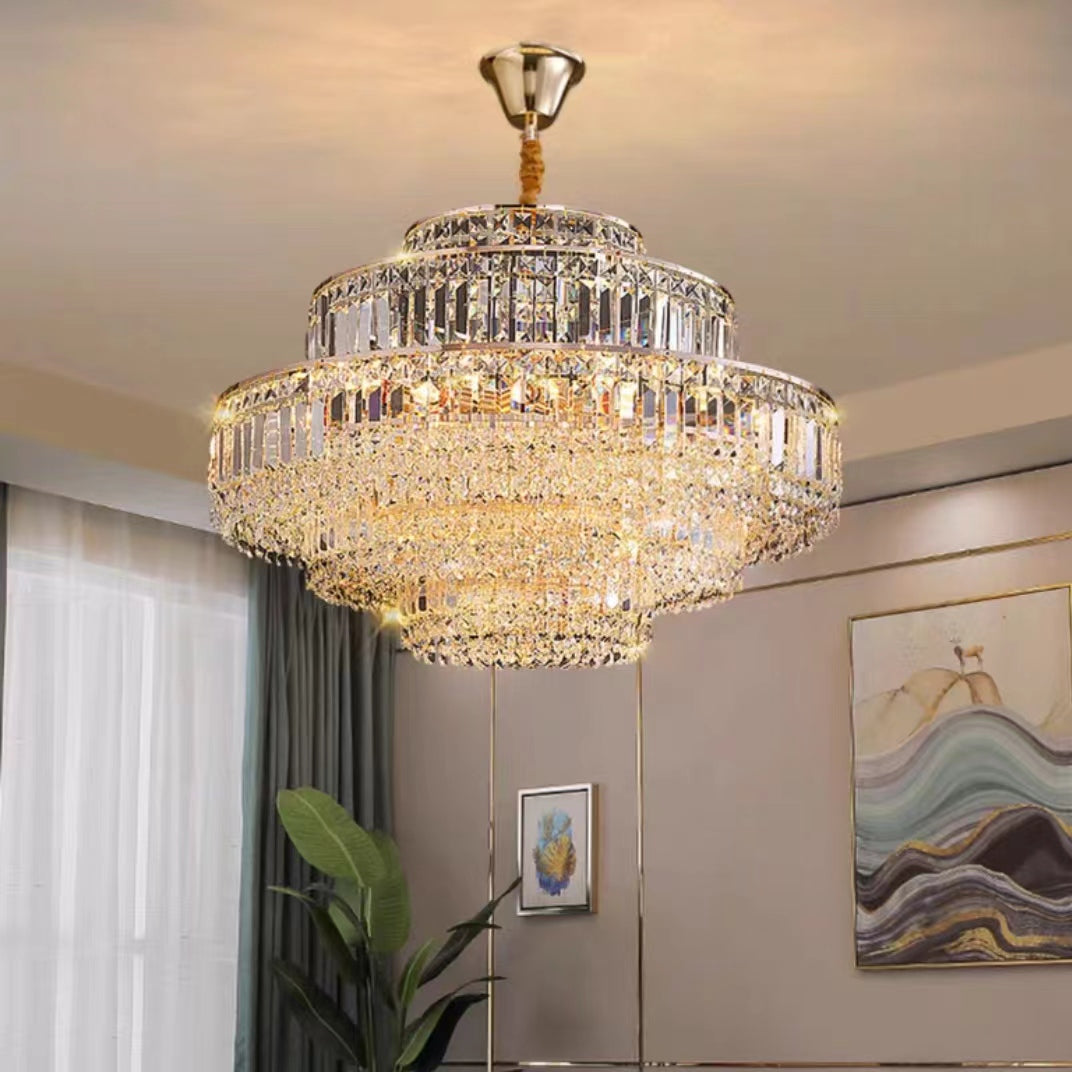 Modern Light Luxury Multi-tier Diamond Crystal Rod Pendant Chandelier for Living/Dining Room