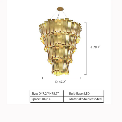 Oversized Art Tapering Tiered Luxury Gold Chandelier for Living Room/High-Ceiling Room