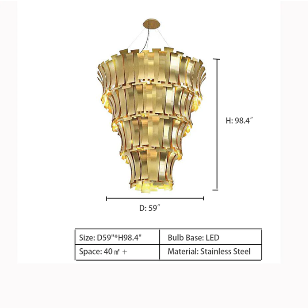 Oversized Art Tapering Tiered Luxury Gold Chandelier for Living Room/High-Ceiling Room