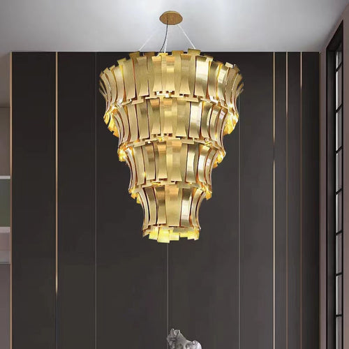 Oversized Art Tapering Tiered Luxury Gold Chandelier for Living Room/High-Ceiling Room
