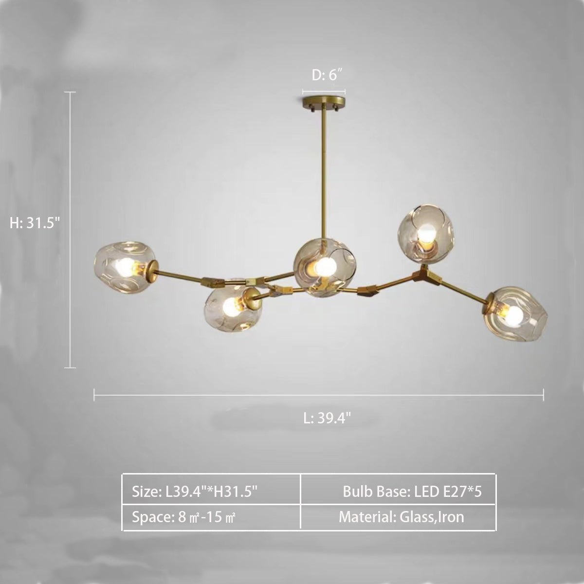 Modern Industrial Branch Chandelier with Multiple Glass Pendants Extra Large for Living or Dining Room - Richardrider
