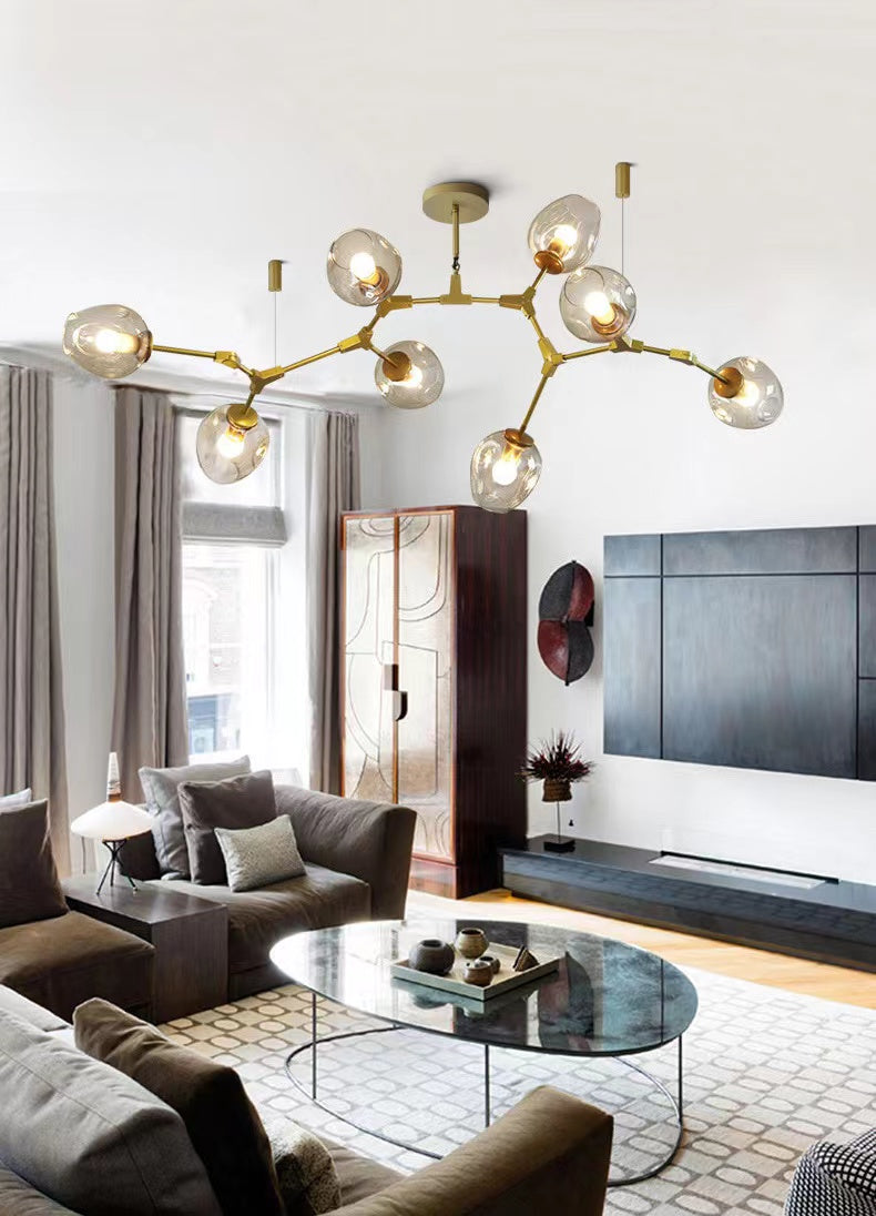 Modern Industrial Branch Chandelier with Multiple Glass Pendants Extra Large for Living or Dining Room - Richardrider