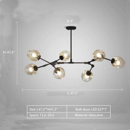 Modern Industrial Branch Chandelier with Multiple Glass Pendants Extra Large for Living or Dining Room - Richardrider