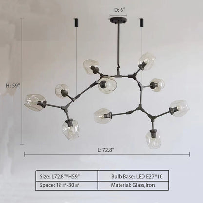 Modern Industrial Branch Chandelier with Multiple Glass Pendants Extra Large for Living or Dining Room - Richardrider