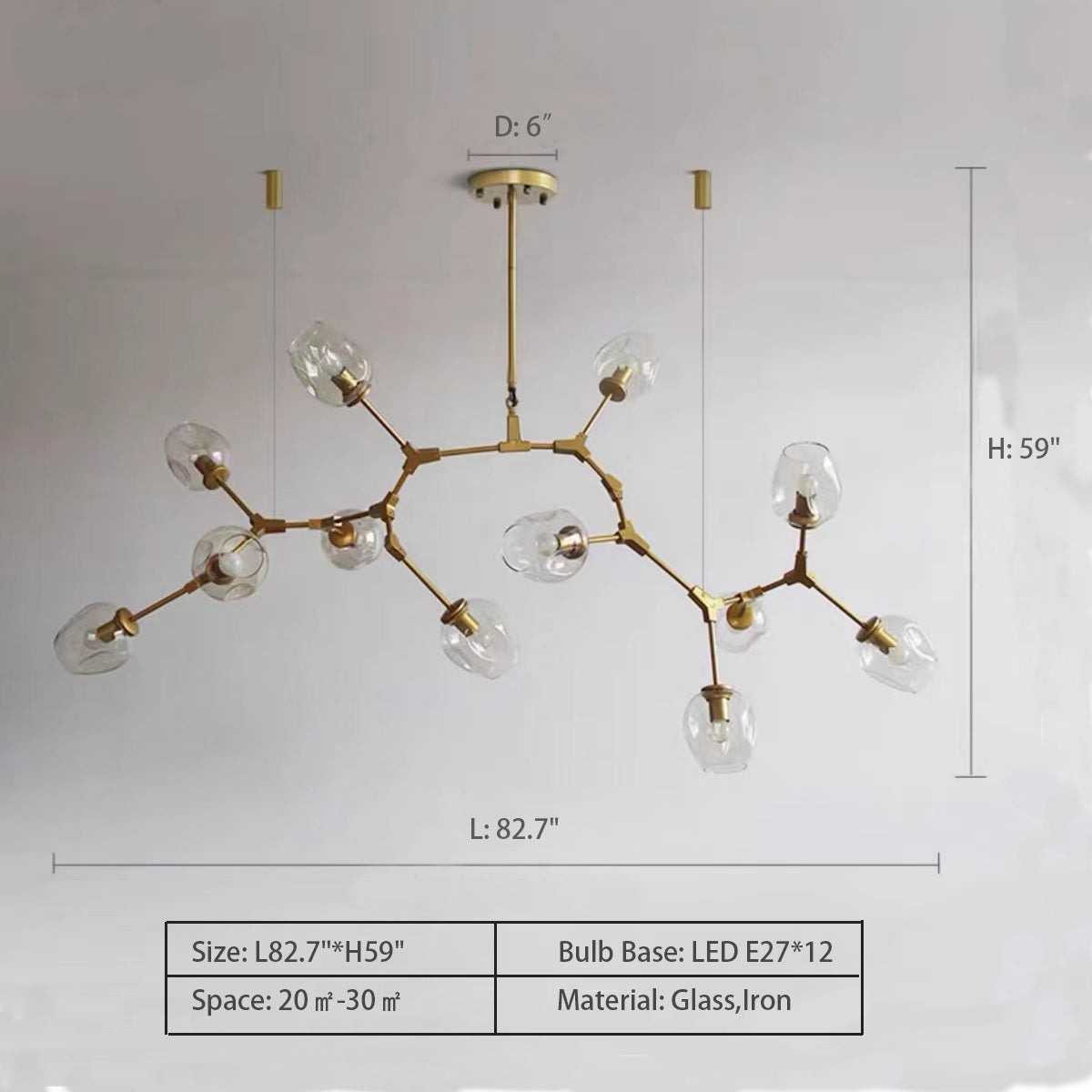 Modern Industrial Branch Chandelier with Multiple Glass Pendants Extra Large for Living or Dining Room - Richardrider