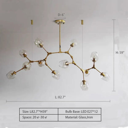 Modern Industrial Branch Chandelier with Multiple Glass Pendants Extra Large for Living or Dining Room - Richardrider