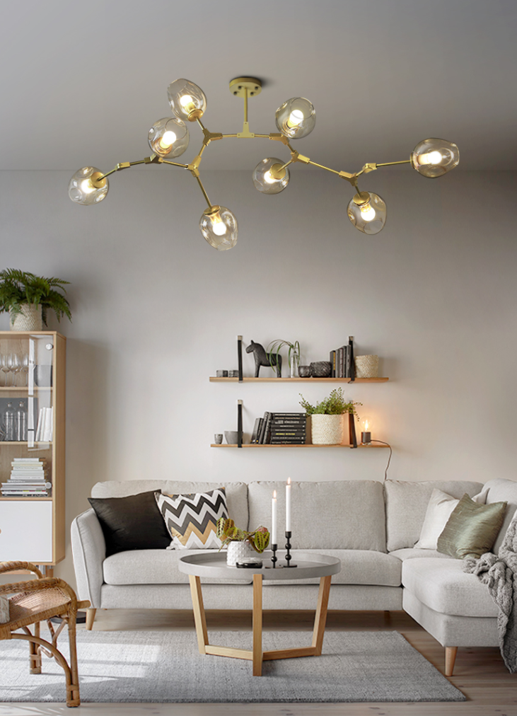 Modern Industrial Branch Chandelier with Multiple Glass Pendants Extra Large for Living or Dining Room - Richardrider