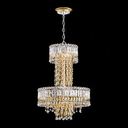 Modern Luxury 2 Layers Crystal Rod Gold Leaves Pendant Light for Living Room/Bedroom