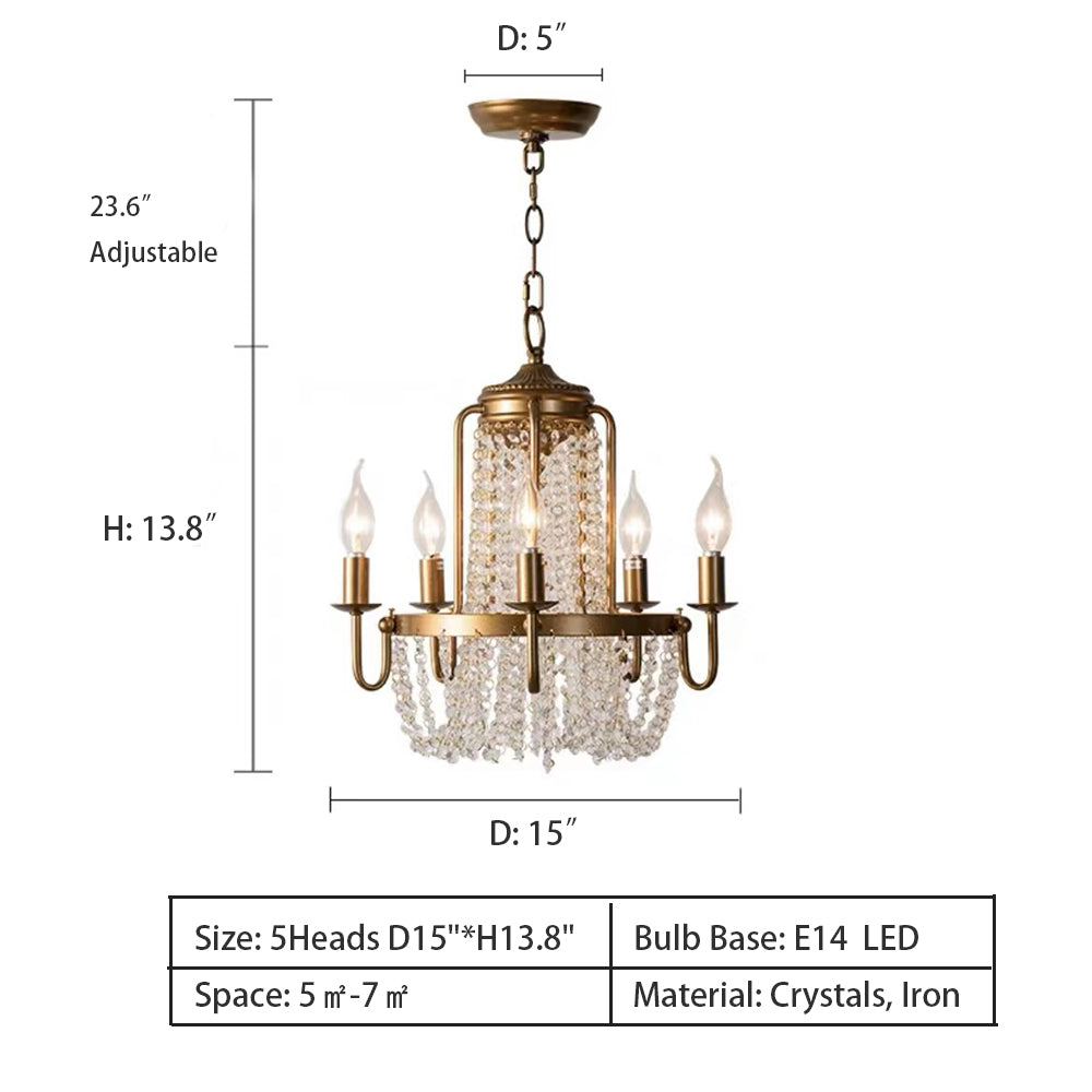 Vintage Crystal Pendant Candle Light in Antique Gold Finish Chandelier for Living Room/Bedroom
