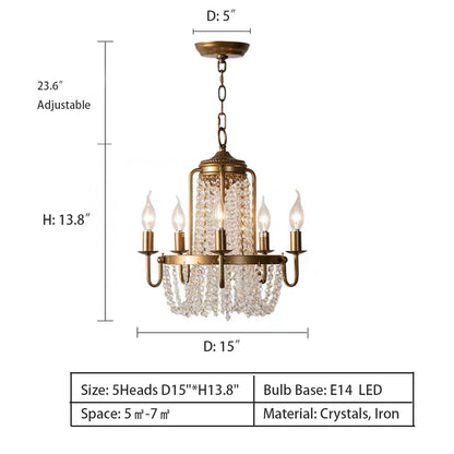 Vintage Crystal Pendant Candle Light in Antique Gold Finish Chandelier for Living Room/Bedroom