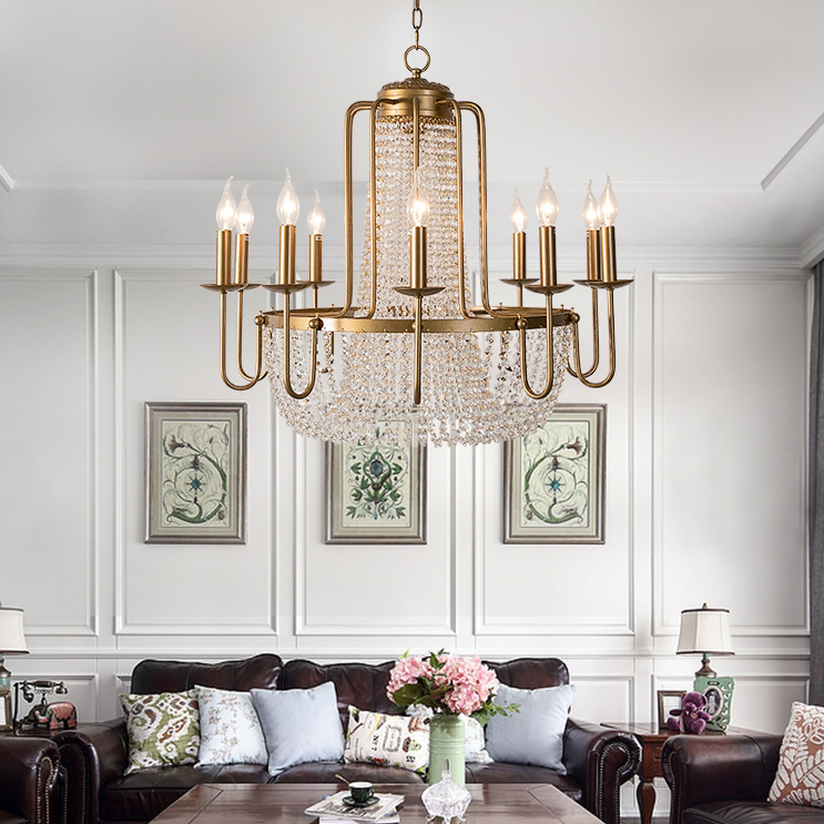 Vintage Crystal Pendant Candle Light in Antique Gold Finish Chandelier for Living Room/Bedroom