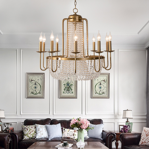Vintage Crystal Pendant Candle Light in Antique Gold Finish Chandelier for Living Room/Bedroom