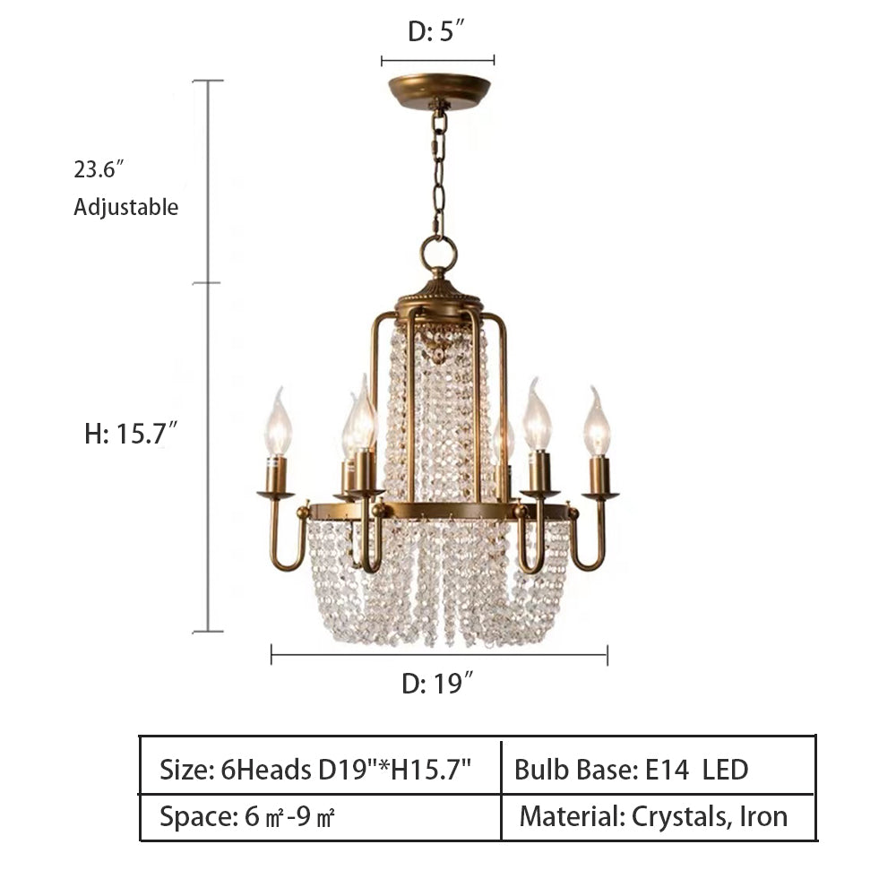 Vintage Crystal Pendant Candle Light in Antique Gold Finish Chandelier for Living Room/Bedroom