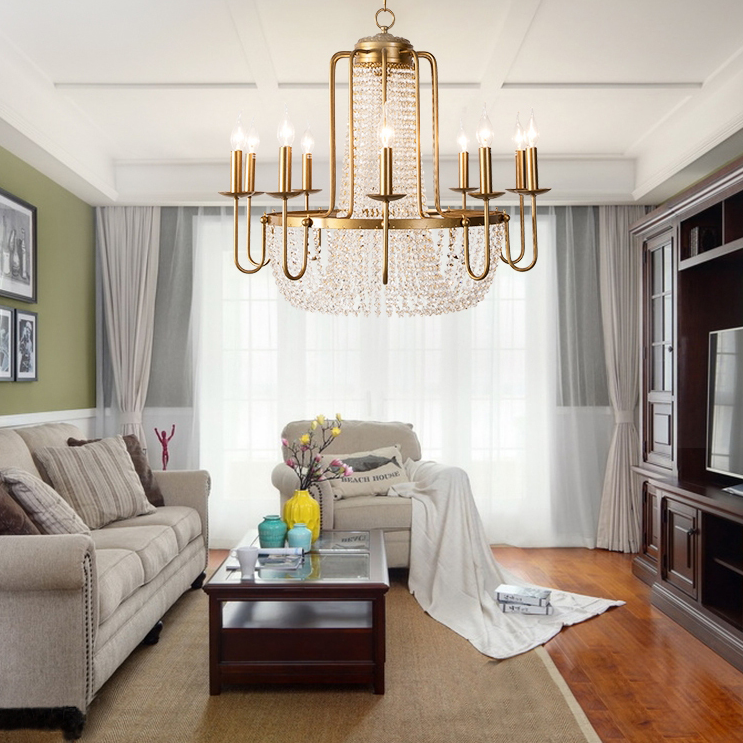Vintage Crystal Pendant Candle Light in Antique Gold Finish Chandelier for Living Room/Bedroom