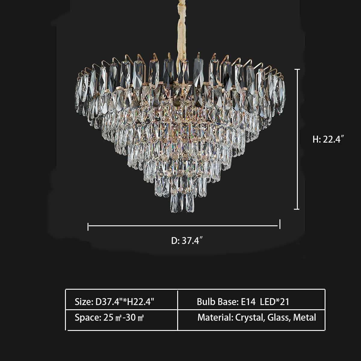 Modern Light Luxury Tiered Crystal Pendant Chandelier for Living/Dining Room/Bedroom