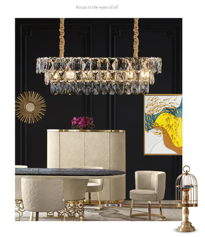 Extra Large Light Luxury Tiered Crystal Rectangle Chandelier for Dining Area