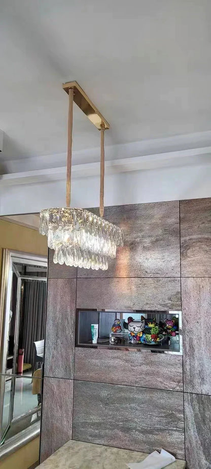 Extra Large Light Luxury Tiered Crystal Rectangle Chandelier for Dining Area