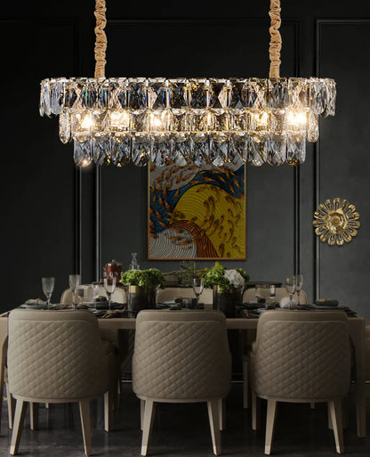 Extra Large Light Luxury Tiered Crystal Rectangle Chandelier for Dining Area