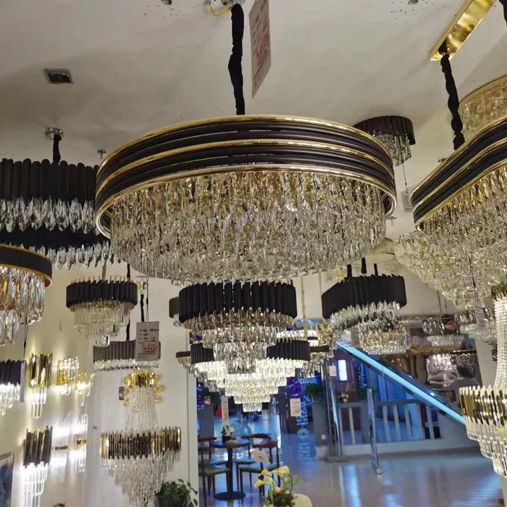 Modern Minimalist Gold Multi-Tier Crystal Pendant Chandelier Suit for Living/ Dining Room/ Bedroom