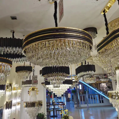 Modern Minimalist Gold Multi-Tier Crystal Pendant Chandelier Suit for Living/ Dining Room/ Bedroom