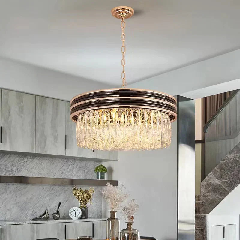 Modern Minimalist Gold Multi-Tier Crystal Pendant Chandelier Suit for Living/ Dining Room/ Bedroom