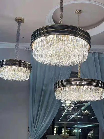 Modern Minimalist Gold Multi-Tier Crystal Pendant Chandelier Suit for Living/ Dining Room/ Bedroom