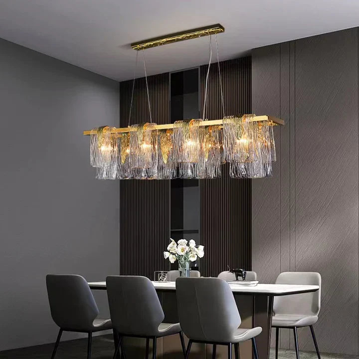 Light Luxury Irregular Glass Slice Chandelier Suit in Brass Finish for Living Room/ Ding Room/ Bedroom