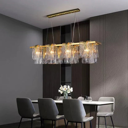 Light Luxury Irregular Glass Slice Chandelier Suit in Brass Finish for Living Room/ Ding Room/ Bedroom