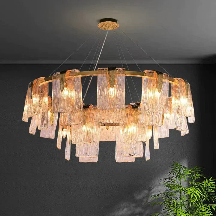 Light Luxury Irregular Glass Slice Chandelier Suit in Brass Finish for Living Room/ Ding Room/ Bedroom